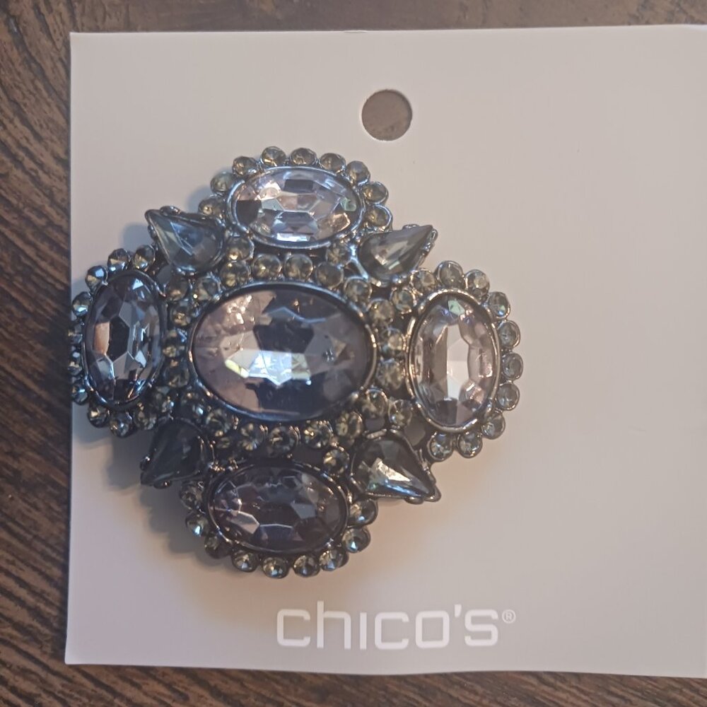 Chicos Hematite Vintage Inspired Pin Brooch NWT